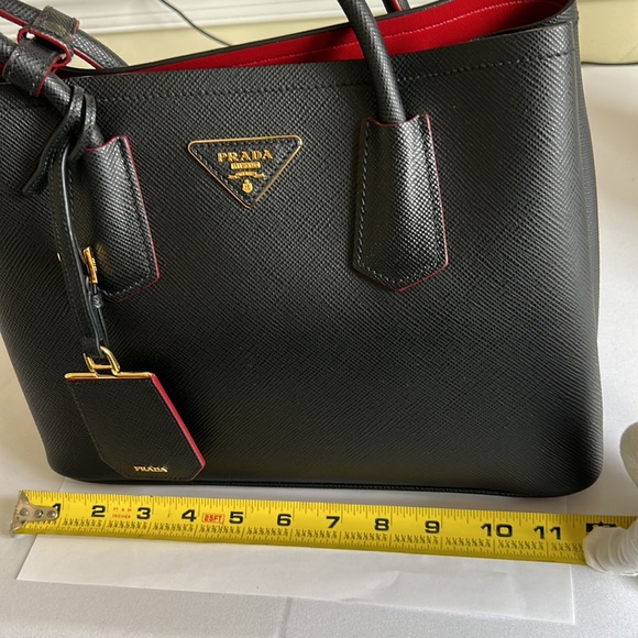 Prada Saffiano Leather Double Strap Bag with Red Interior - Picture 13 of 15